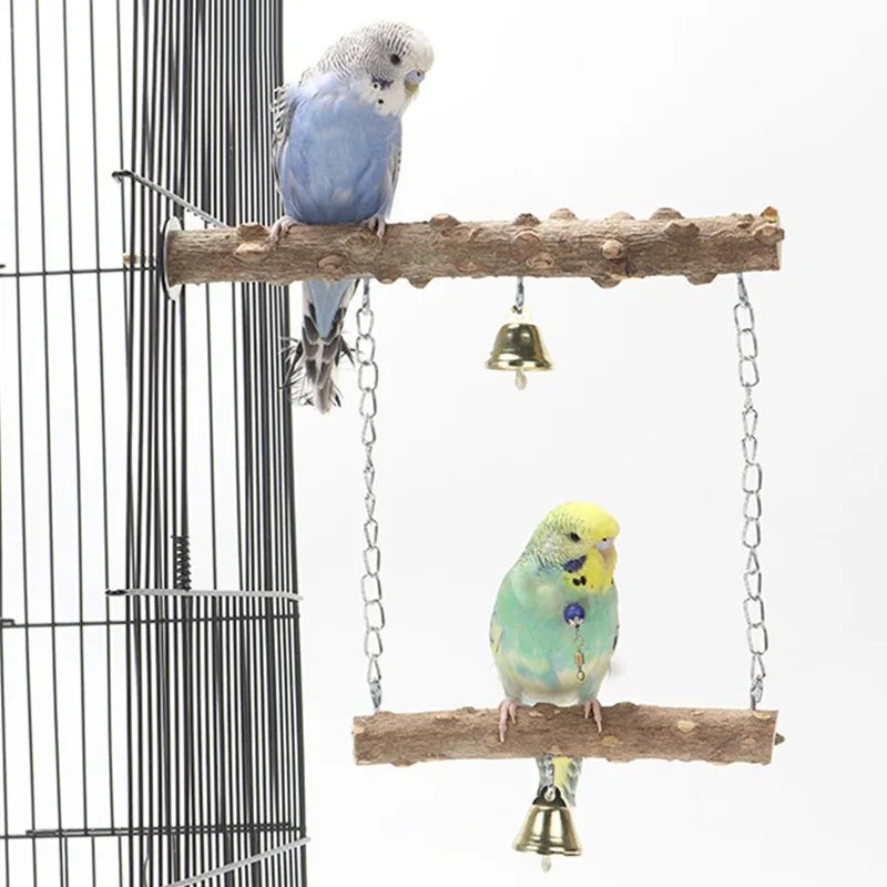 Natural Wood Bird Perch Stand – Double-Layer Parrot Toy with Beak & Claw Grinder