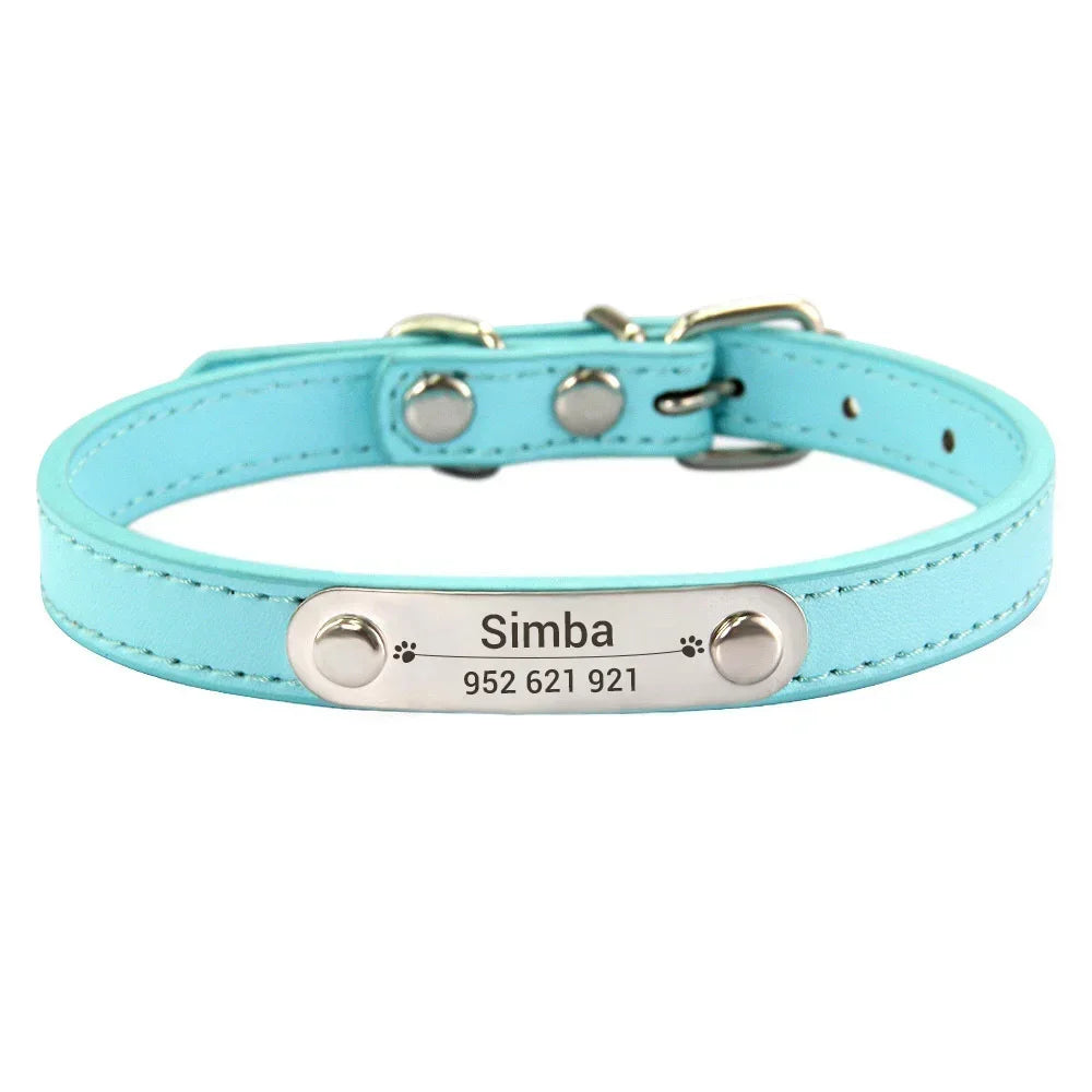 Personalized Pet Collar with Engraved ID Tag – PU Leather, Anti-Lost