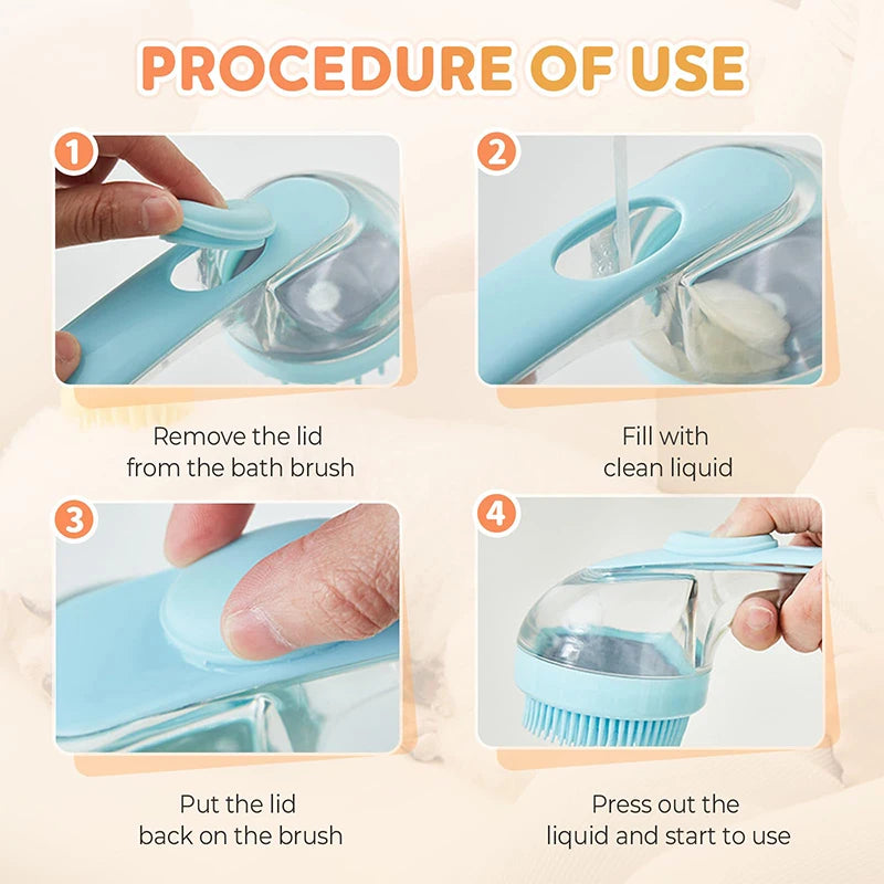 2-in-1 Pet Bath Brush with Built-in Shampoo Dispenser – Grooming & Massage for Dogs & Cats