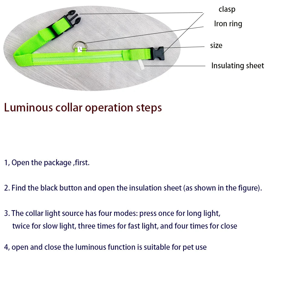 LED Light-Up Dog Collar – Nylon Night Safety Flashing Collar for Dogs