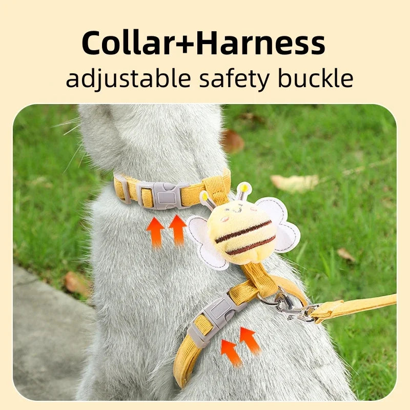 Bee-Themed Cat Harness & Leash Set – Adjustable Walking Vest for Small & Medium Cats