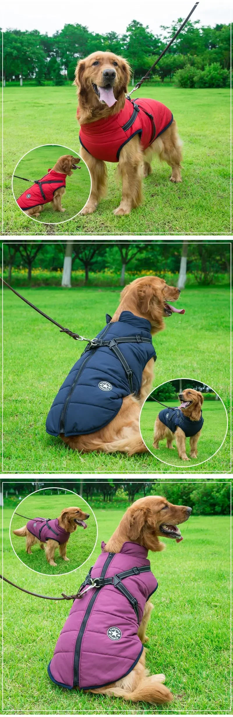 Winter Dog Jacket with Harness – Waterproof & Warm Coat for Large & Small Dogs