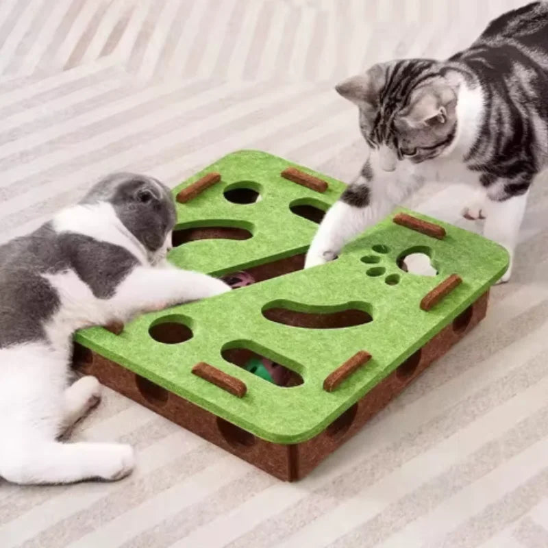 Interactive Cat Maze Toy with Bell Ball — Felt Puzzle Box