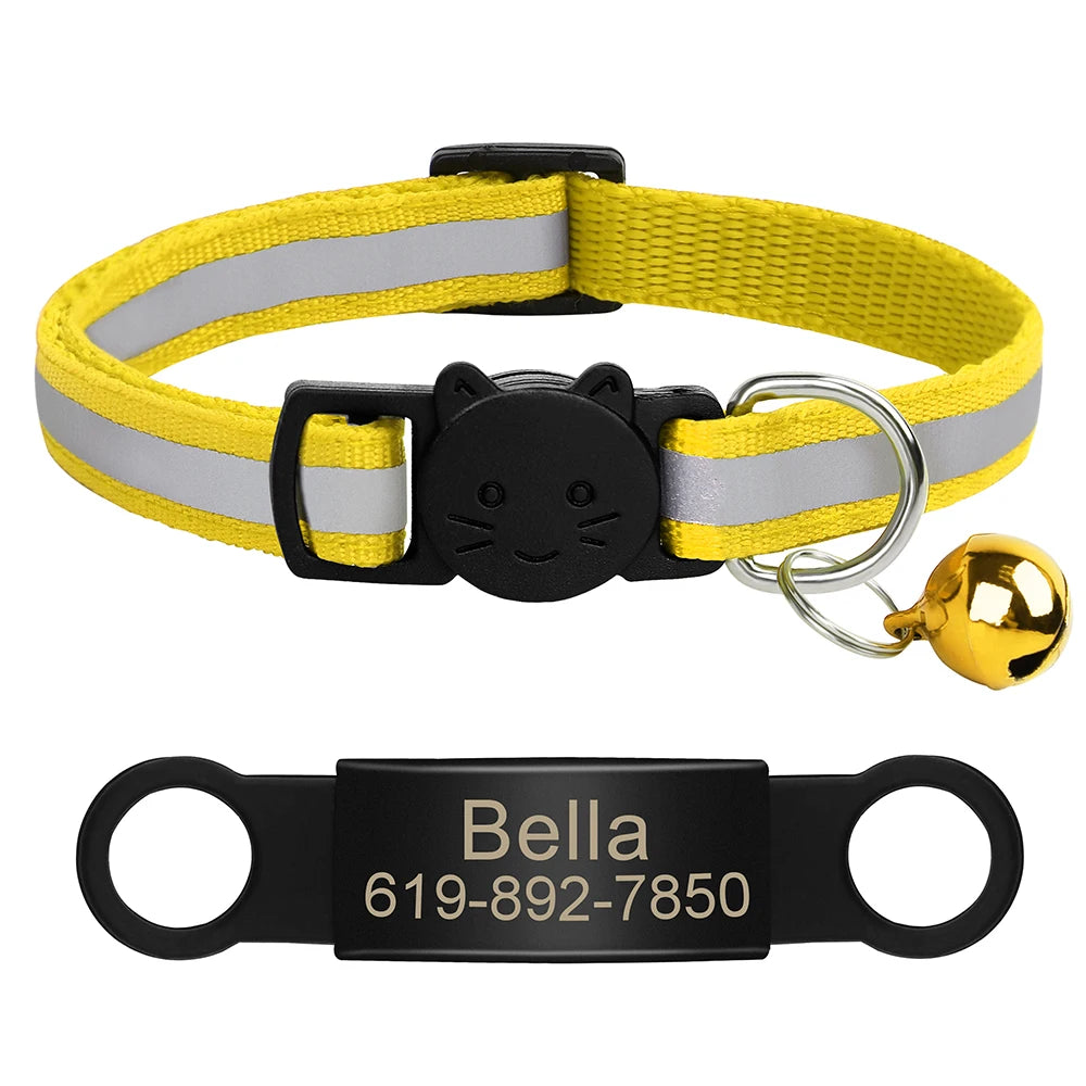 Personalized Reflective Cat & Dog Collar with Bell & Free Engraving