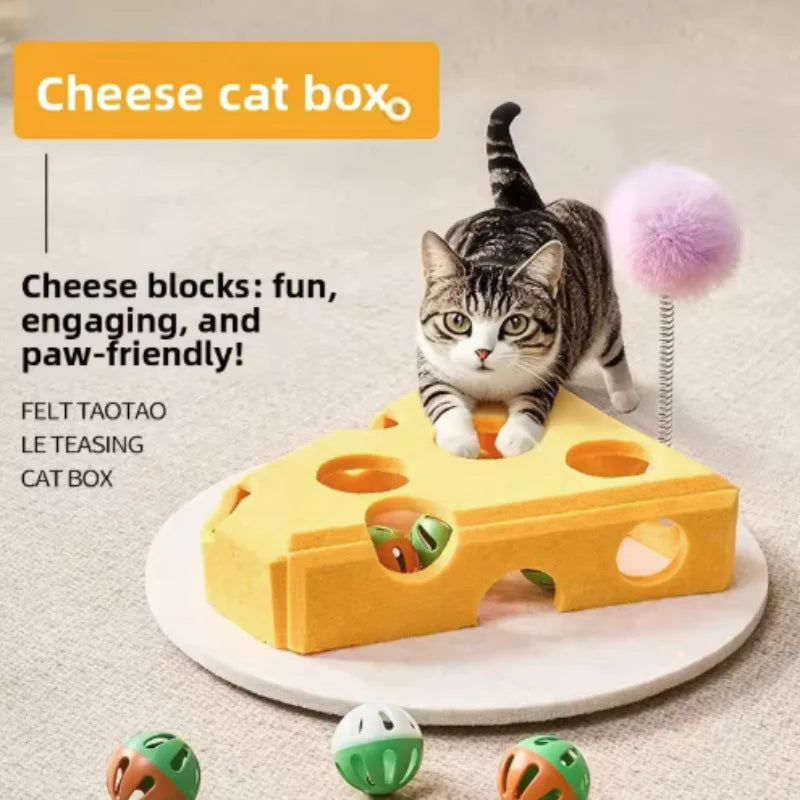 Interactive Cat Maze Toy with Bell Ball — Felt Puzzle Box