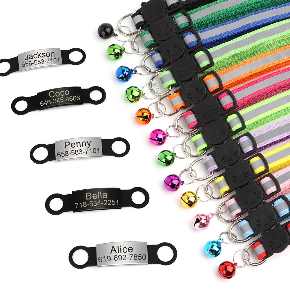 Personalized Reflective Cat & Dog Collar with Bell & Free Engraving