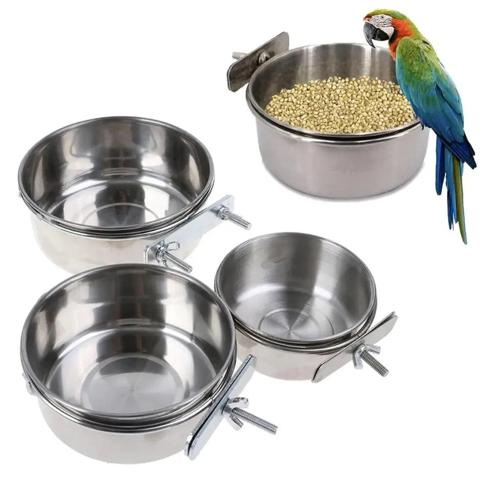 Stainless Steel Bird Feeder Bowl with Cage Clip