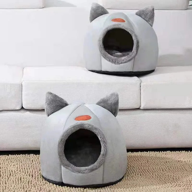 Cozy Cave Cat Bed – Removable Cushion, Breathable & Warm Pet House for Cats & Small Dogs