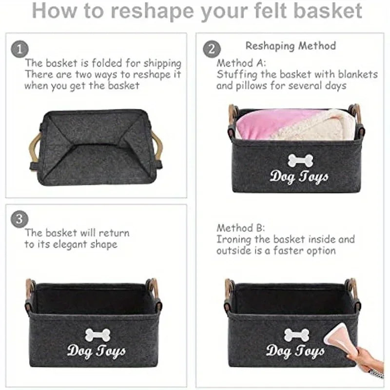 Premium Felt Pet Toy & Storage Basket – Stylish Organizer for Dogs & Cats