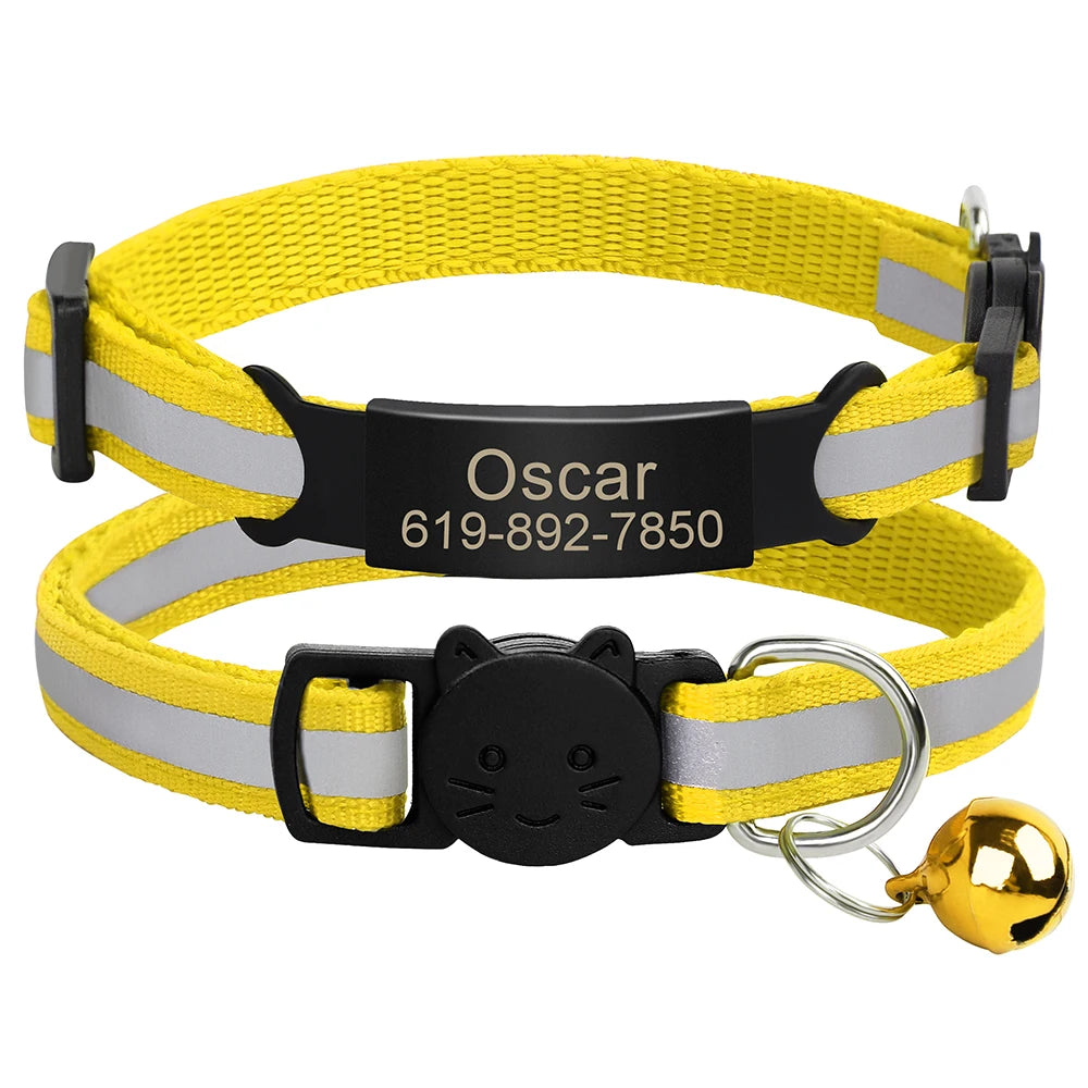 Personalized Reflective Cat & Dog Collar with Bell & Free Engraving