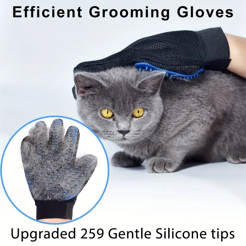 Pet Grooming Gloves – 2-in-1 Silicone Deshedding & Massage Brush for Dogs & Cats