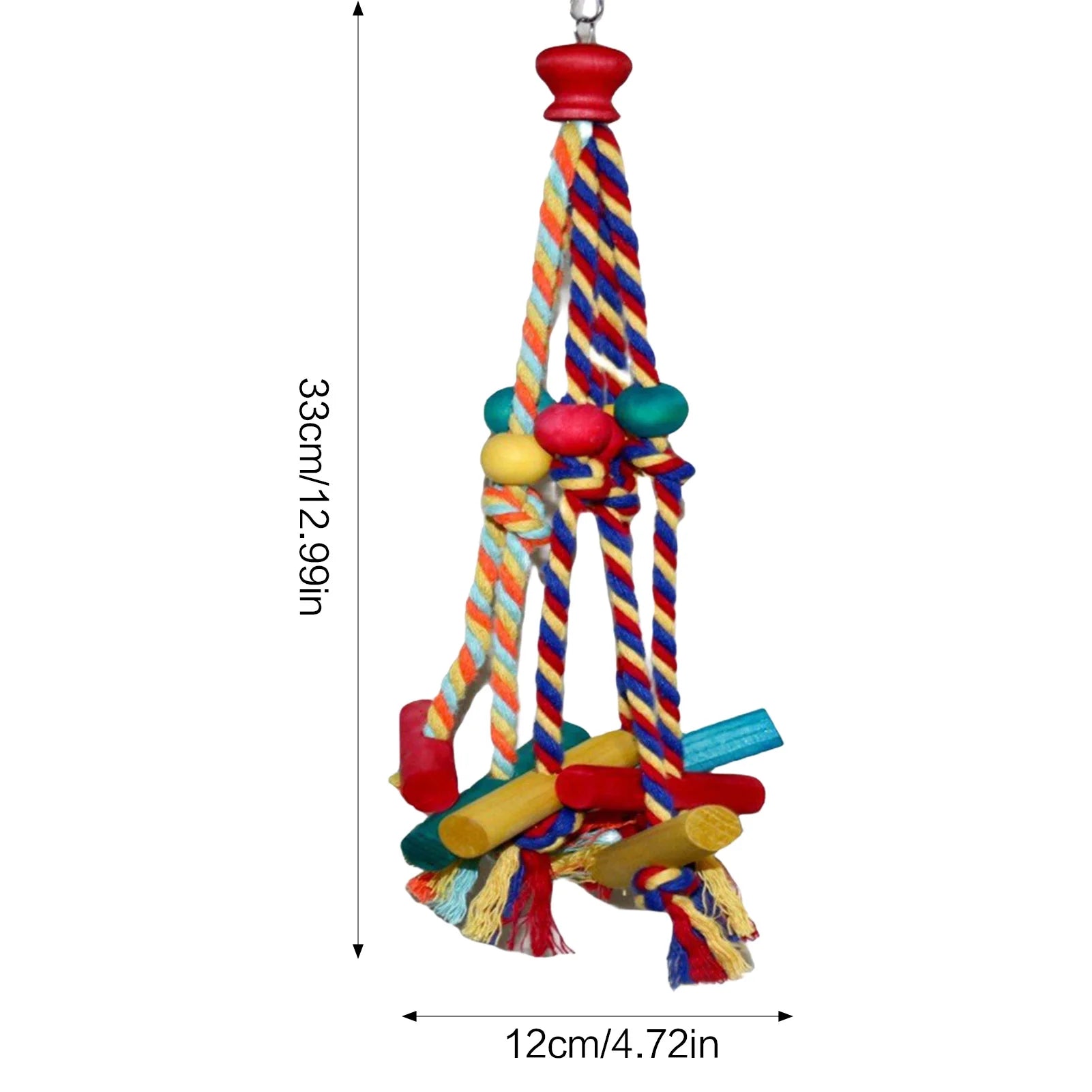 Colorful Rope & Wood Bird Toy – Climbing, Chewing & Foraging Enrichment