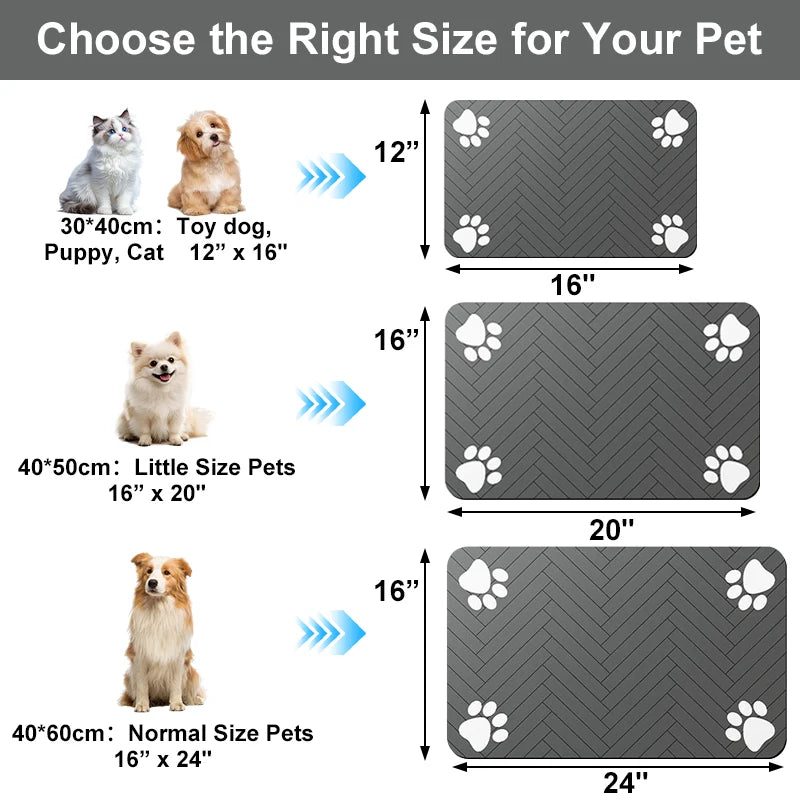 Absorbent Pet Feeding Mat – Non-Slip Waterproof Placemat for Dogs & Cats | 3 Sizes