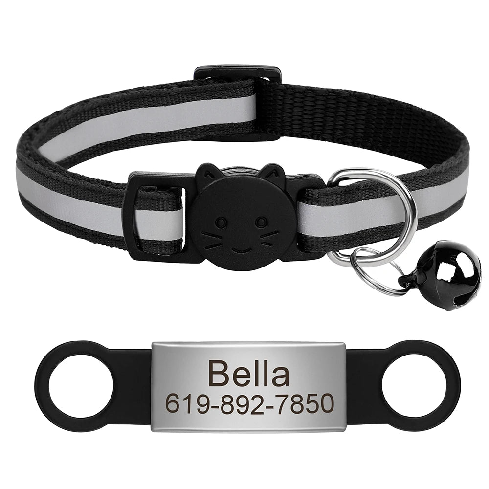 Personalized Reflective Cat & Dog Collar with Bell & Free Engraving