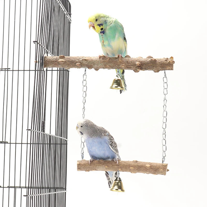 Natural Wood Bird Perch Stand – Double-Layer Parrot Toy with Beak & Claw Grinder