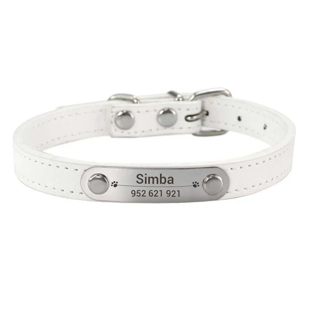 Personalized Pet Collar with Engraved ID Tag – PU Leather, Anti-Lost