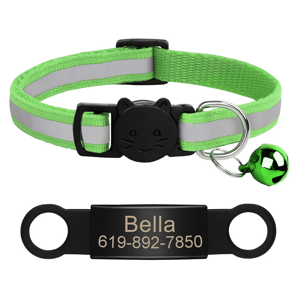 Personalized Reflective Cat & Dog Collar with Bell & Free Engraving