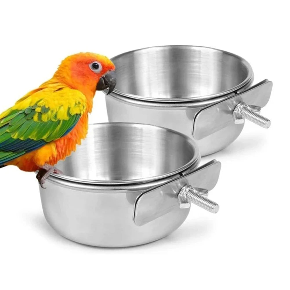 Stainless Steel Bird Feeder Bowl with Cage Clip