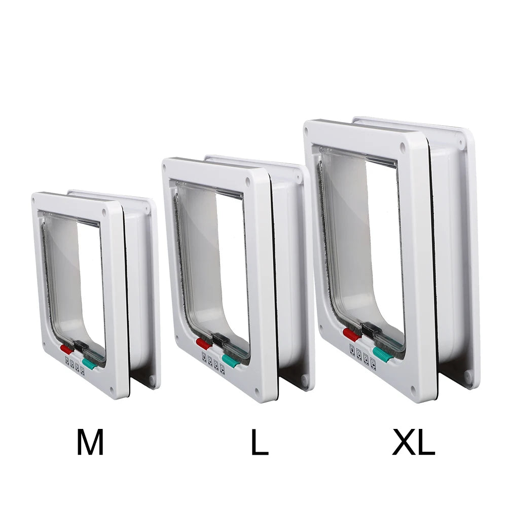 Pet Door with 4-Way Lock | ABS Plastic Cat & Dog Flap – M / L / XL