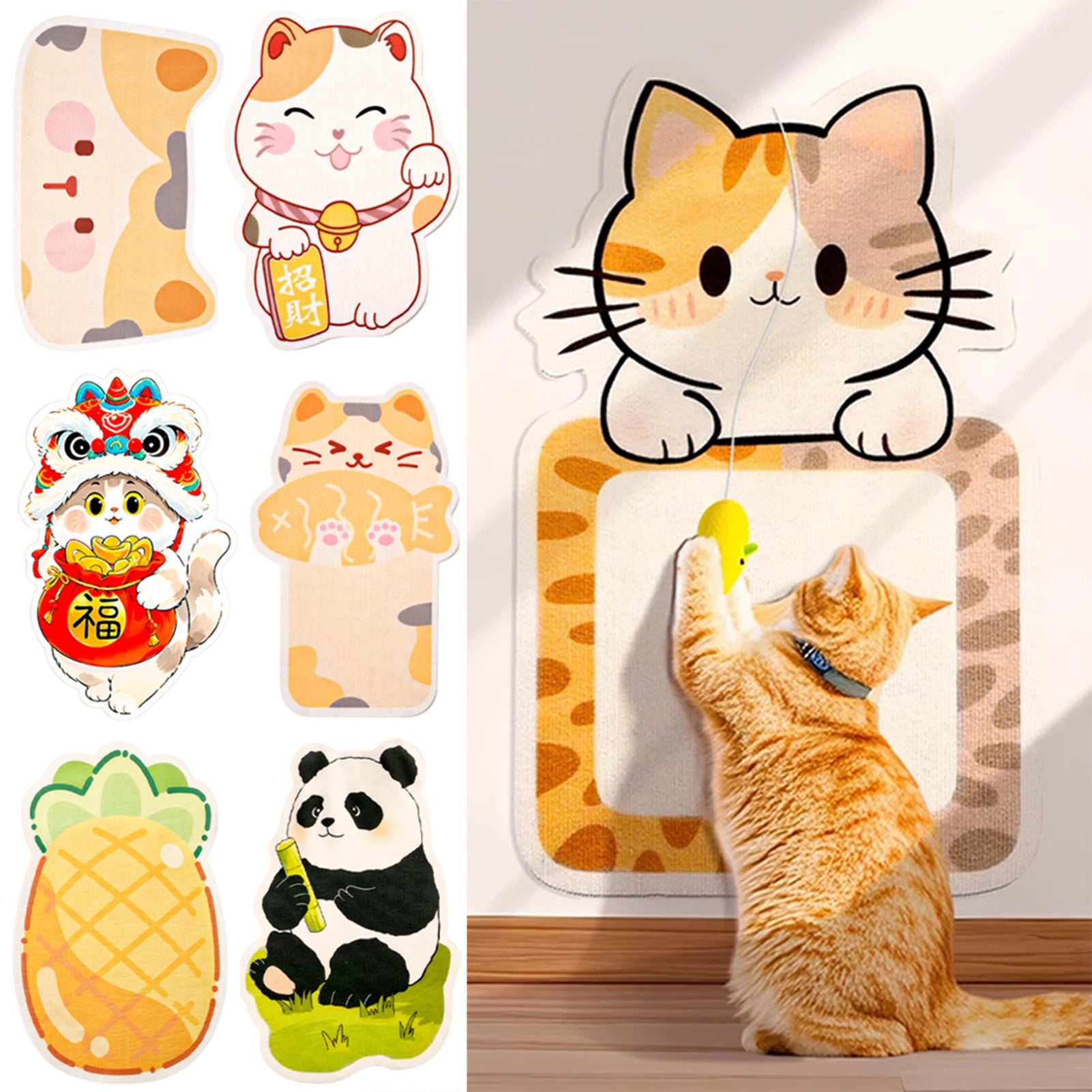 Wall-Mounted Felt Cat Scratcher with Hanging Toy