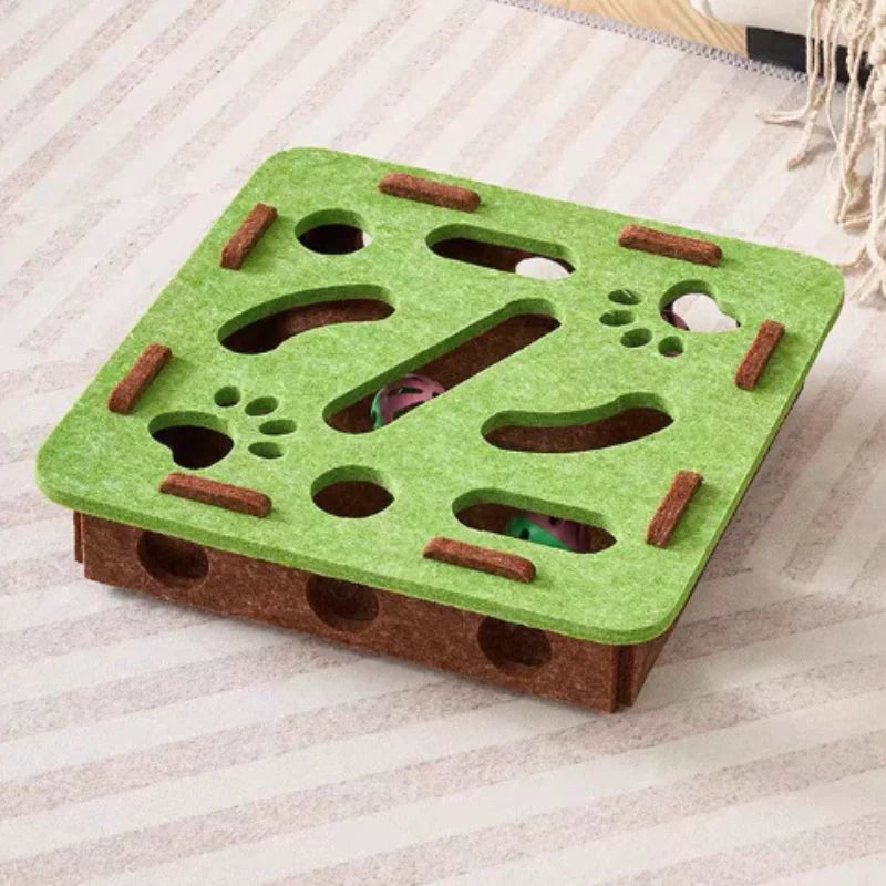 Interactive Cat Maze Toy with Bell Ball — Felt Puzzle Box