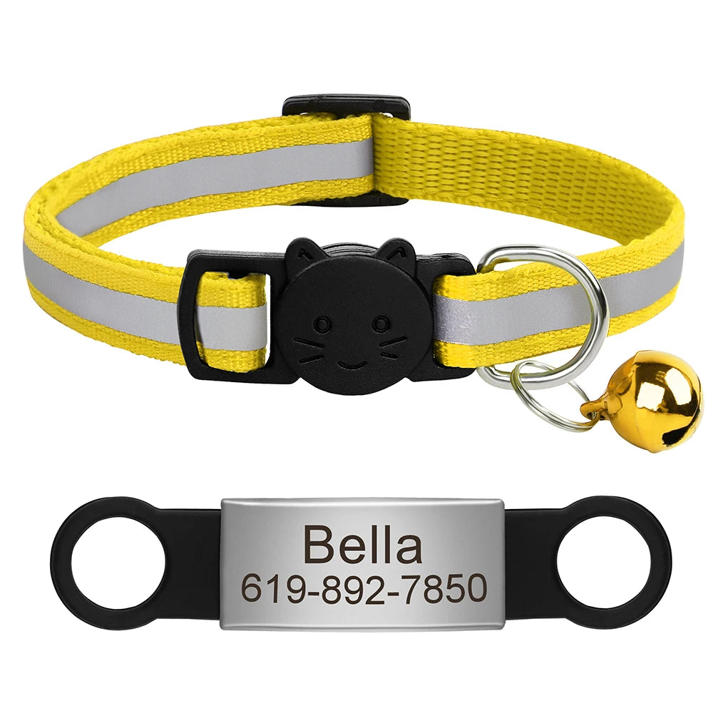 Personalized Reflective Cat & Dog Collar with Bell & Free Engraving