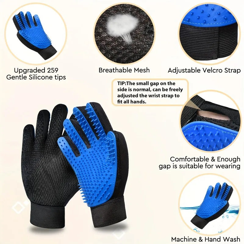 Pet Grooming Gloves – 2-in-1 Silicone Deshedding & Massage Brush for Dogs & Cats