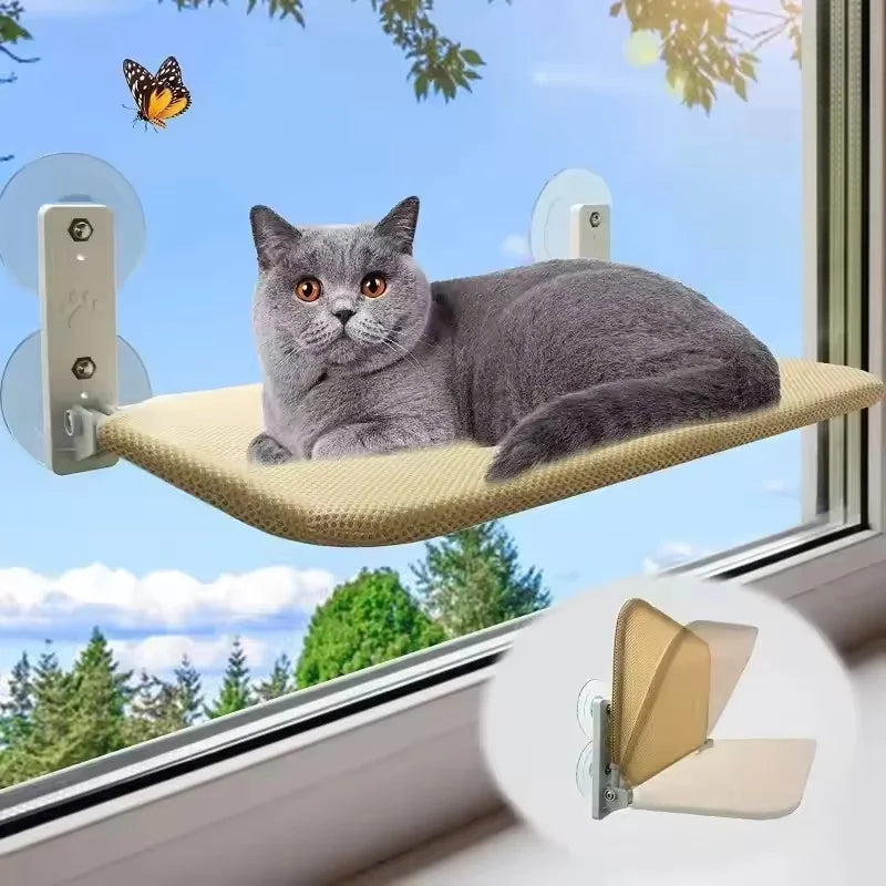 Cat Window Hammock Bed – Suction Cup Hanging Perch with Washable Plush Mat
