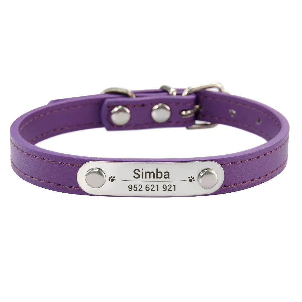Personalized Pet Collar with Engraved ID Tag – PU Leather, Anti-Lost