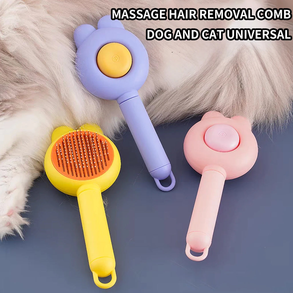 Self-Cleaning Pet Grooming Comb – One-Click Hair Removal & Massage for Cats & Dogs