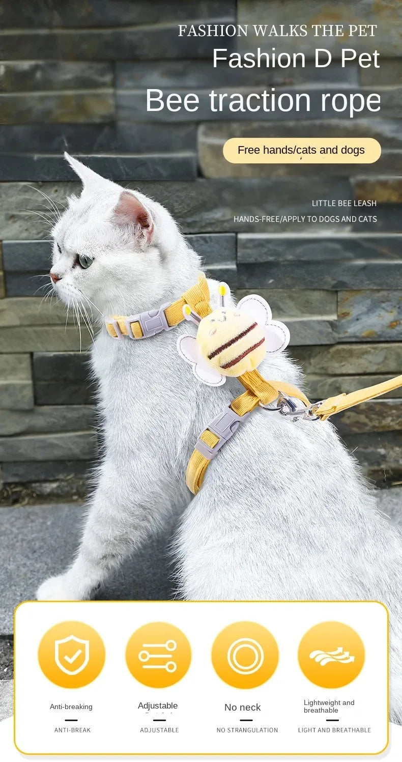 Bee-Themed Cat Harness & Leash Set – Adjustable Walking Vest for Small & Medium Cats