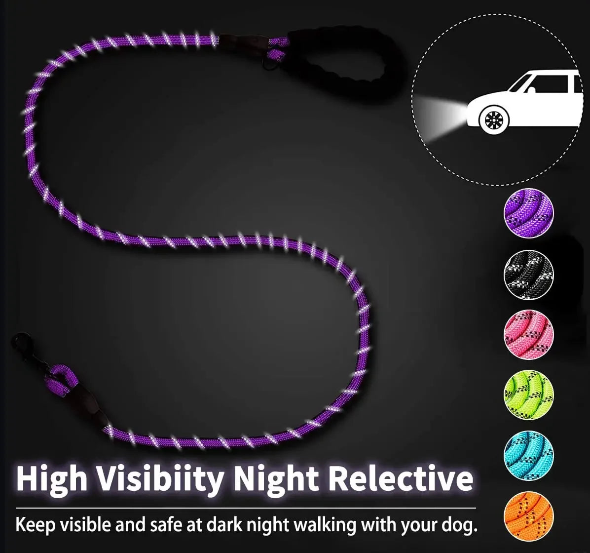Reflective Nylon Dog Leash – Strong & Durable for All Dog Sizes