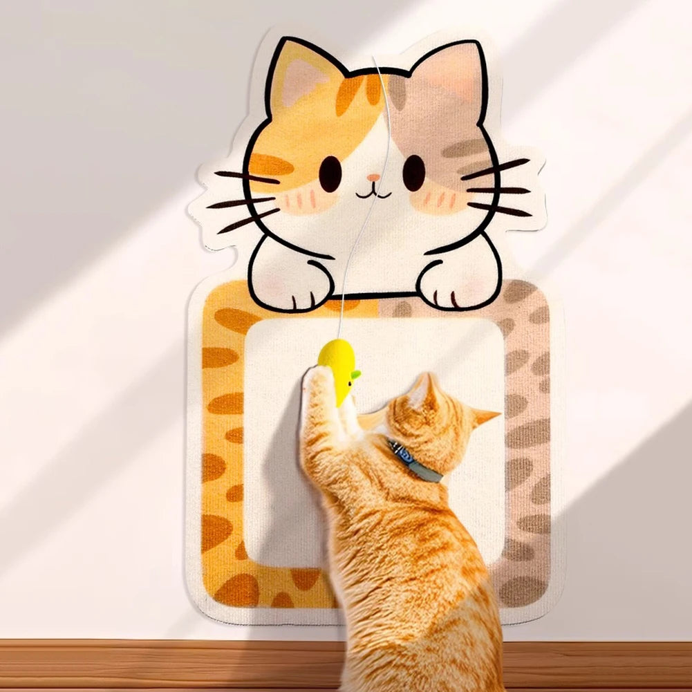 Wall-Mounted Felt Cat Scratcher with Hanging Toy