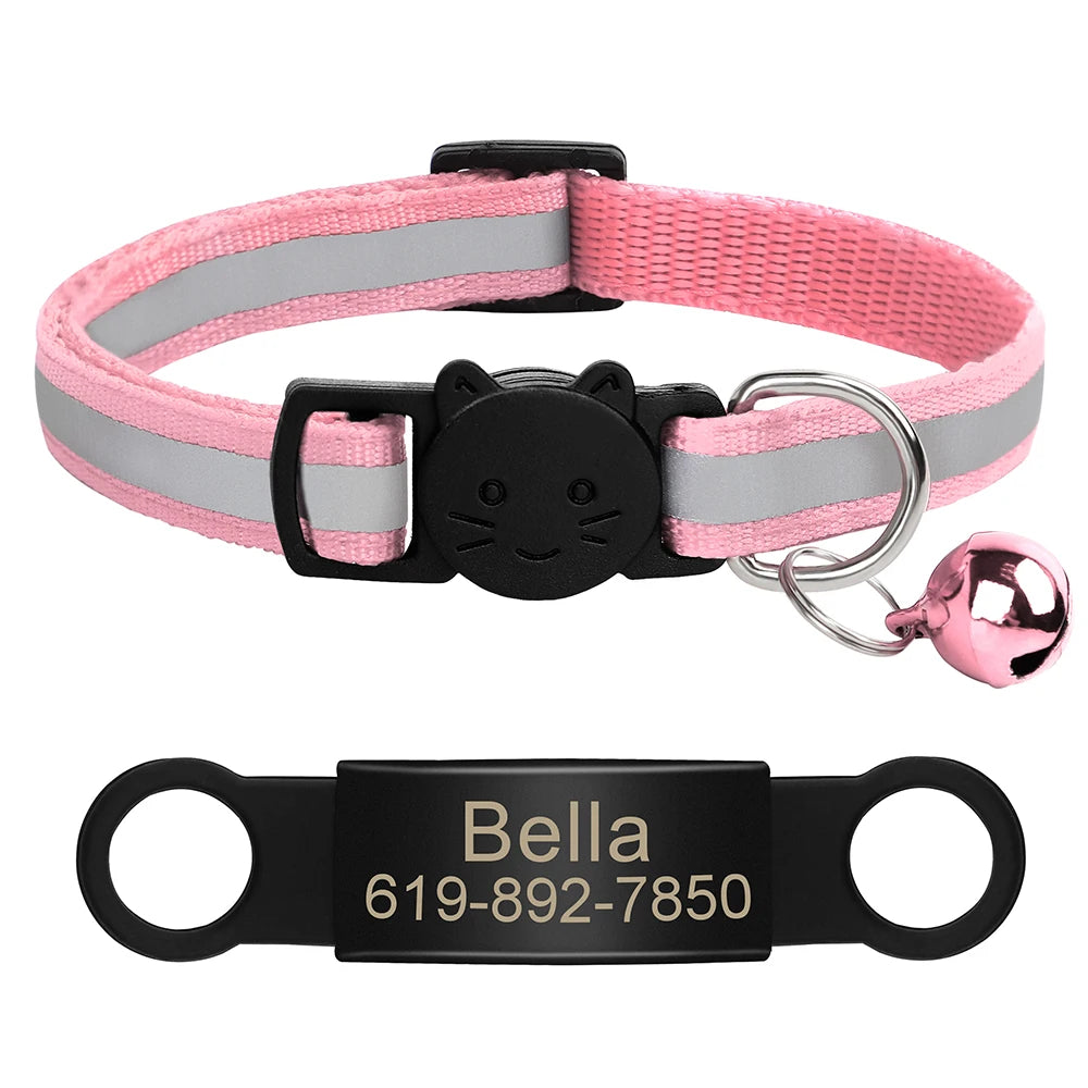 Personalized Reflective Cat & Dog Collar with Bell & Free Engraving