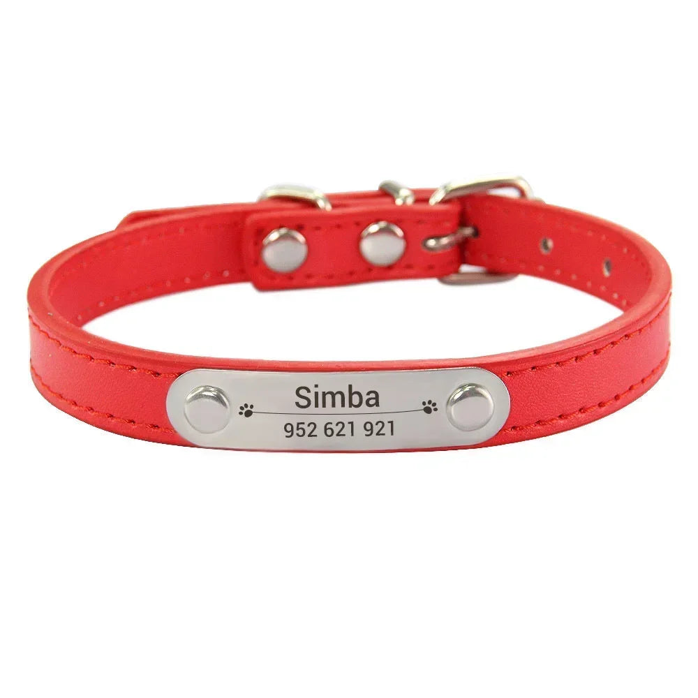 Personalized Pet Collar with Engraved ID Tag – PU Leather, Anti-Lost