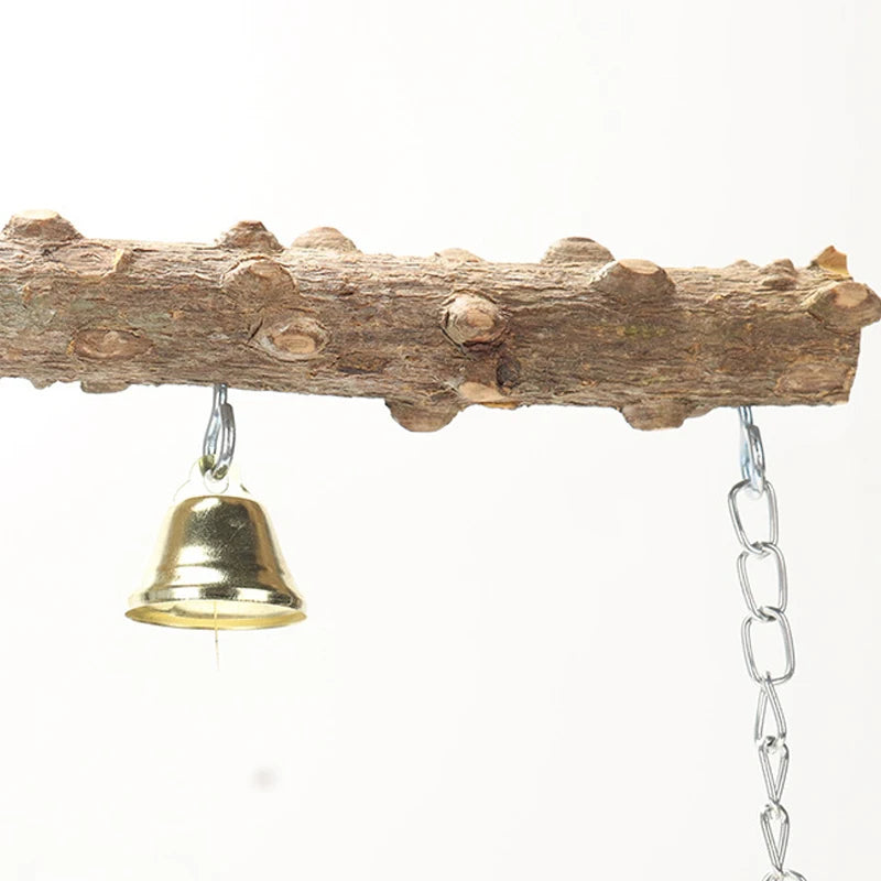 Natural Wood Bird Perch Stand – Double-Layer Parrot Toy with Beak & Claw Grinder