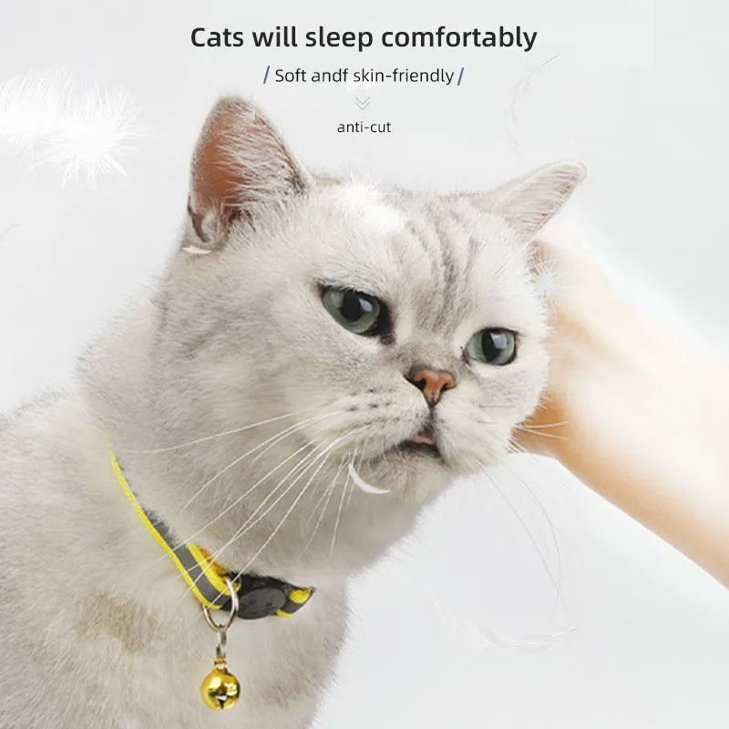 ROJECO Adjustable Cat Collar with Bell & Reflective Strip – Safety Breakaway Necklace for Cats & Kittens