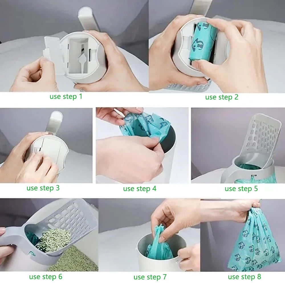 Cat Litter Scoop with Waste Bags – Self-Cleaning Litter Box Accessory