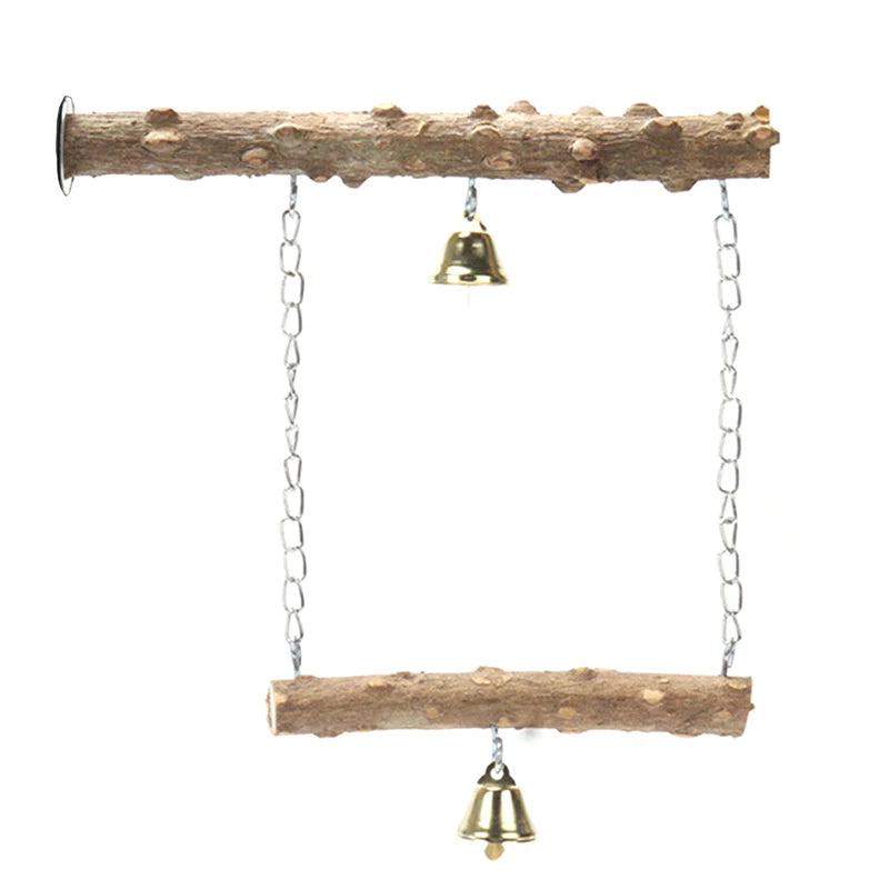 Natural Wood Bird Perch Stand – Double-Layer Parrot Toy with Beak & Claw Grinder