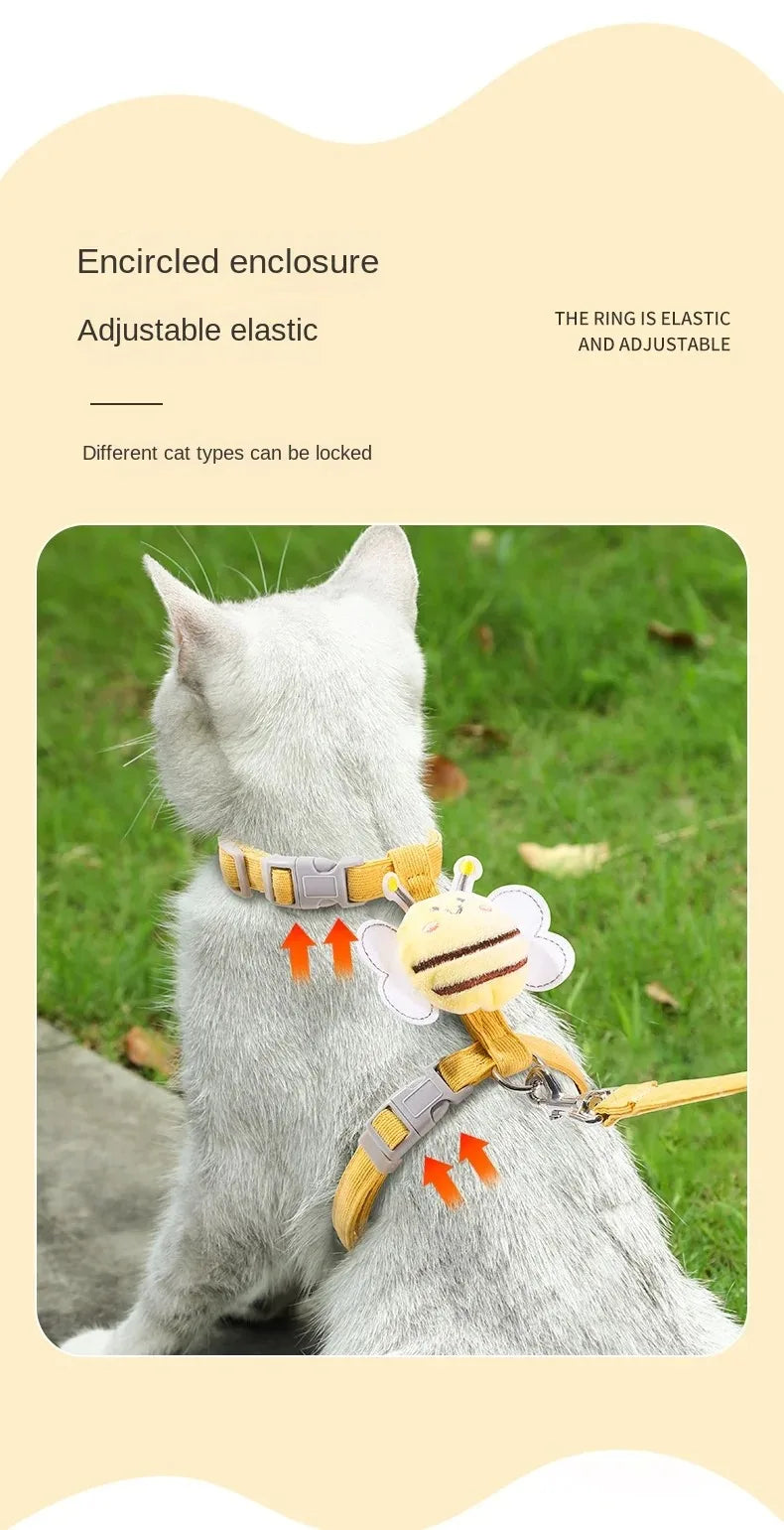 Bee-Themed Cat Harness & Leash Set – Adjustable Walking Vest for Small & Medium Cats