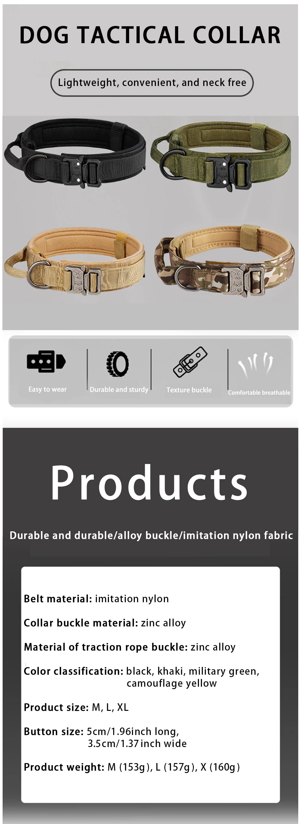 Tactical Dog Collar – Heavy-Duty Nylon with Metal Buckle | M, L, XL