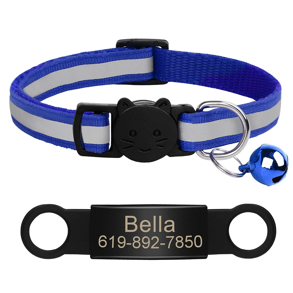 Personalized Reflective Cat & Dog Collar with Bell & Free Engraving