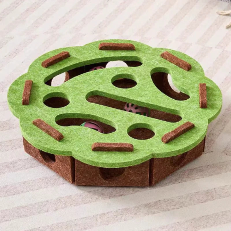 Interactive Cat Maze Toy with Bell Ball — Felt Puzzle Box