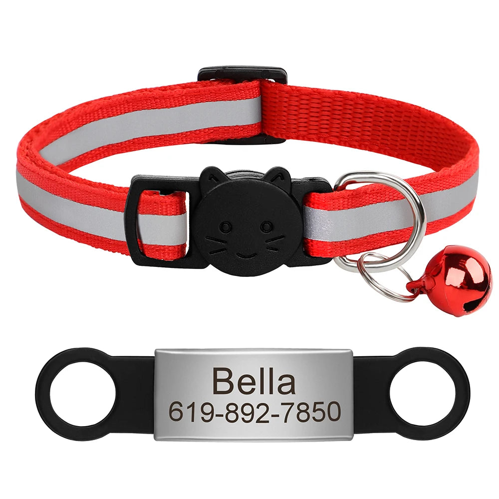 Personalized Reflective Cat & Dog Collar with Bell & Free Engraving