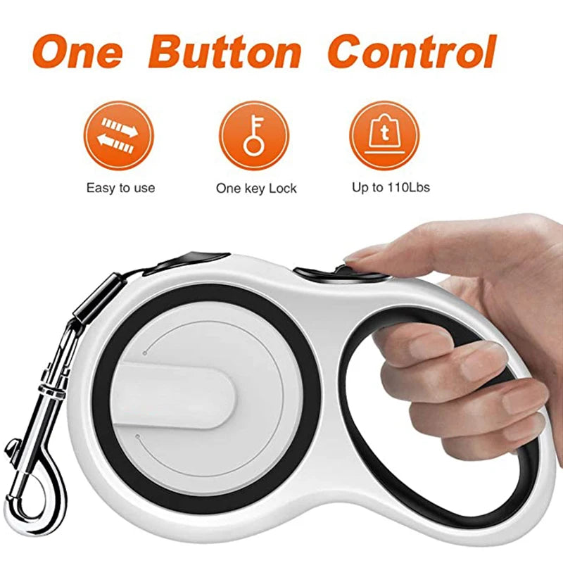 Retractable Dog Leash – Durable Nylon, One-Touch Brake & Lock | 3M / 5M / 8M for Small, Medium & Large Dogs