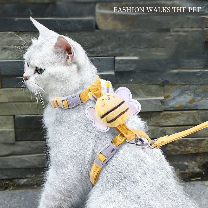 Bee-Themed Cat Harness & Leash Set – Adjustable Walking Vest for Small & Medium Cats