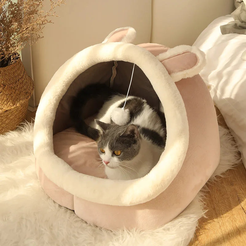 Cute Ear Cat Cave Bed – Foldable, Washable & Deep Sleep Pet Bed for Cats & Small Dogs