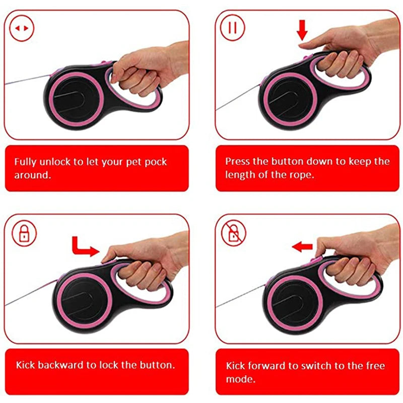 Retractable Dog Leash – Durable Nylon, One-Touch Brake & Lock | 3M / 5M / 8M for Small, Medium & Large Dogs