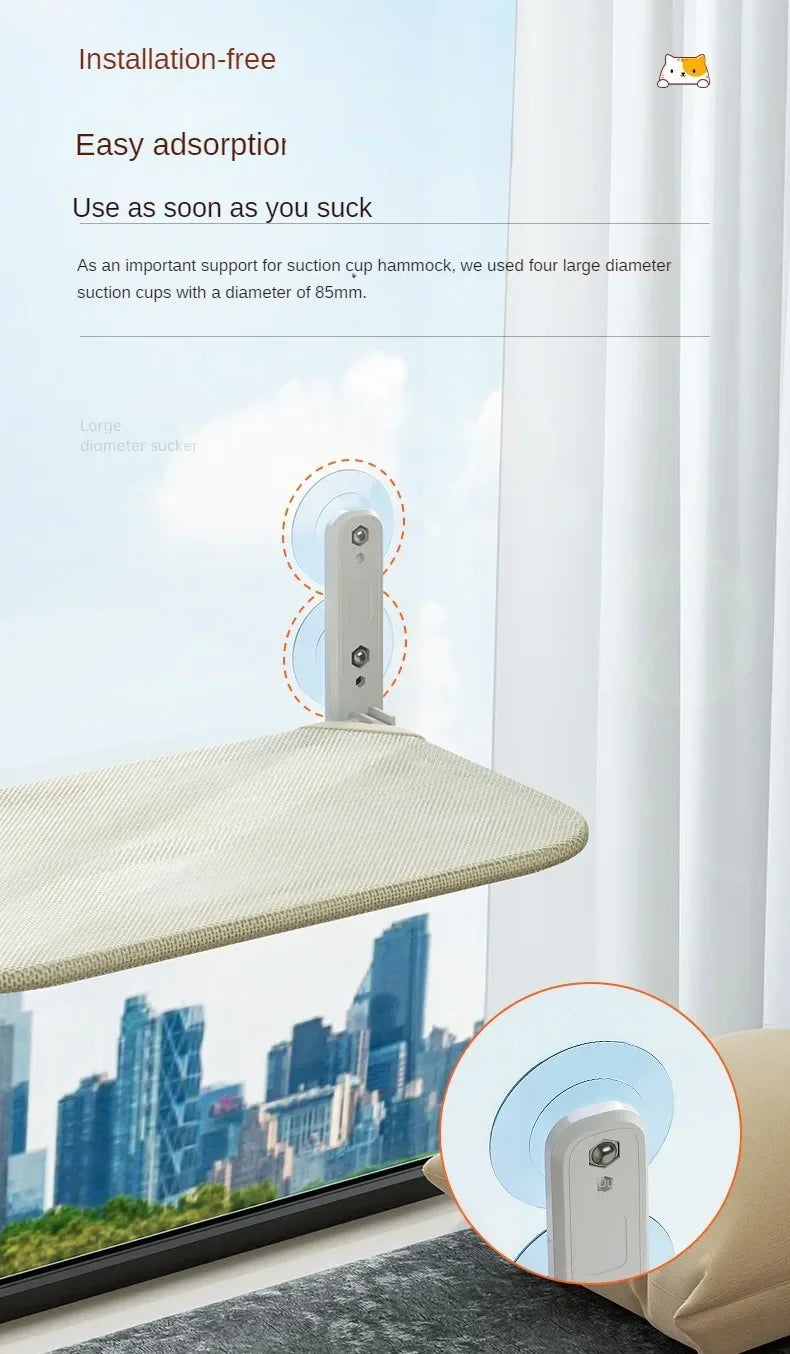 Cat Window Hammock Bed – Suction Cup Hanging Perch with Washable Plush Mat