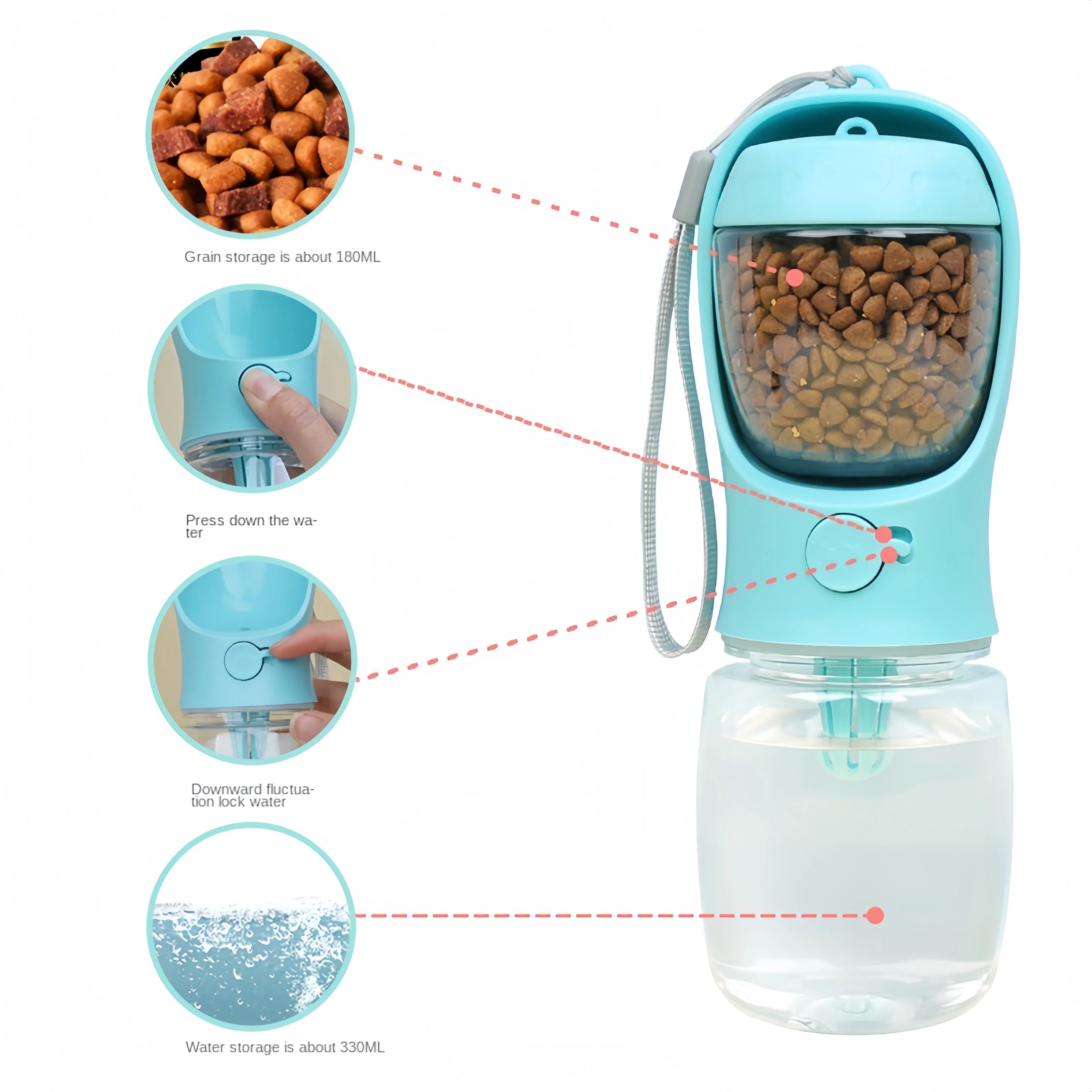 Portable Pet Water Bottle with Food Storage – 2-in-1 Travel Feeder Bowl for Dogs & Cats | 350ml / 550ml